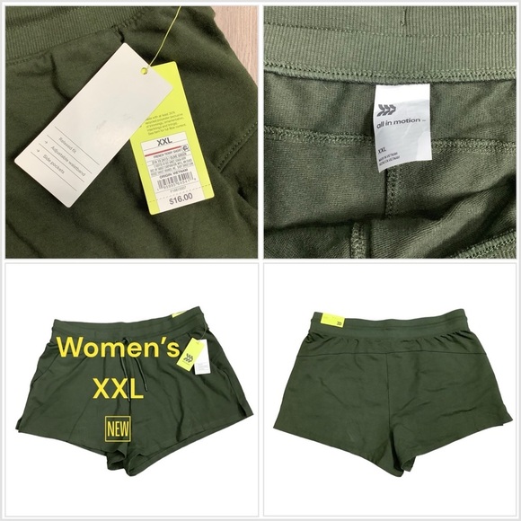 Women's All in Motion XXL Shorts Active Olive French Terry Pockets Stretch NWT - Picture 1 of 10